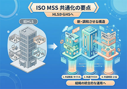ISOマネジメントシステム規格の共通化(旧HLSから調和させる構造HSへの移行)の要点イメージ