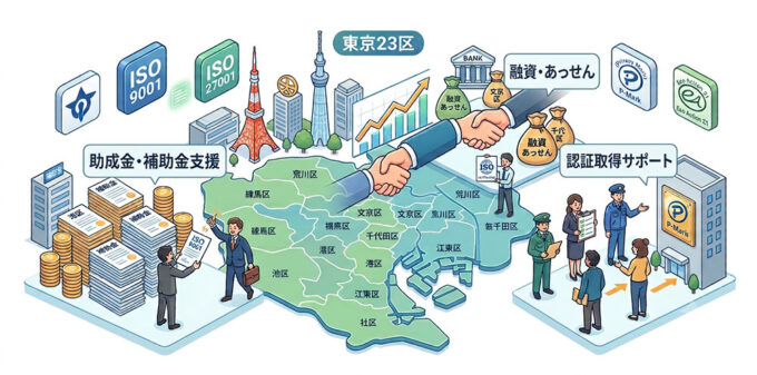 東京23区の企業向けISO・プライバシーマーク取得支援・助成金制度のイメージ図